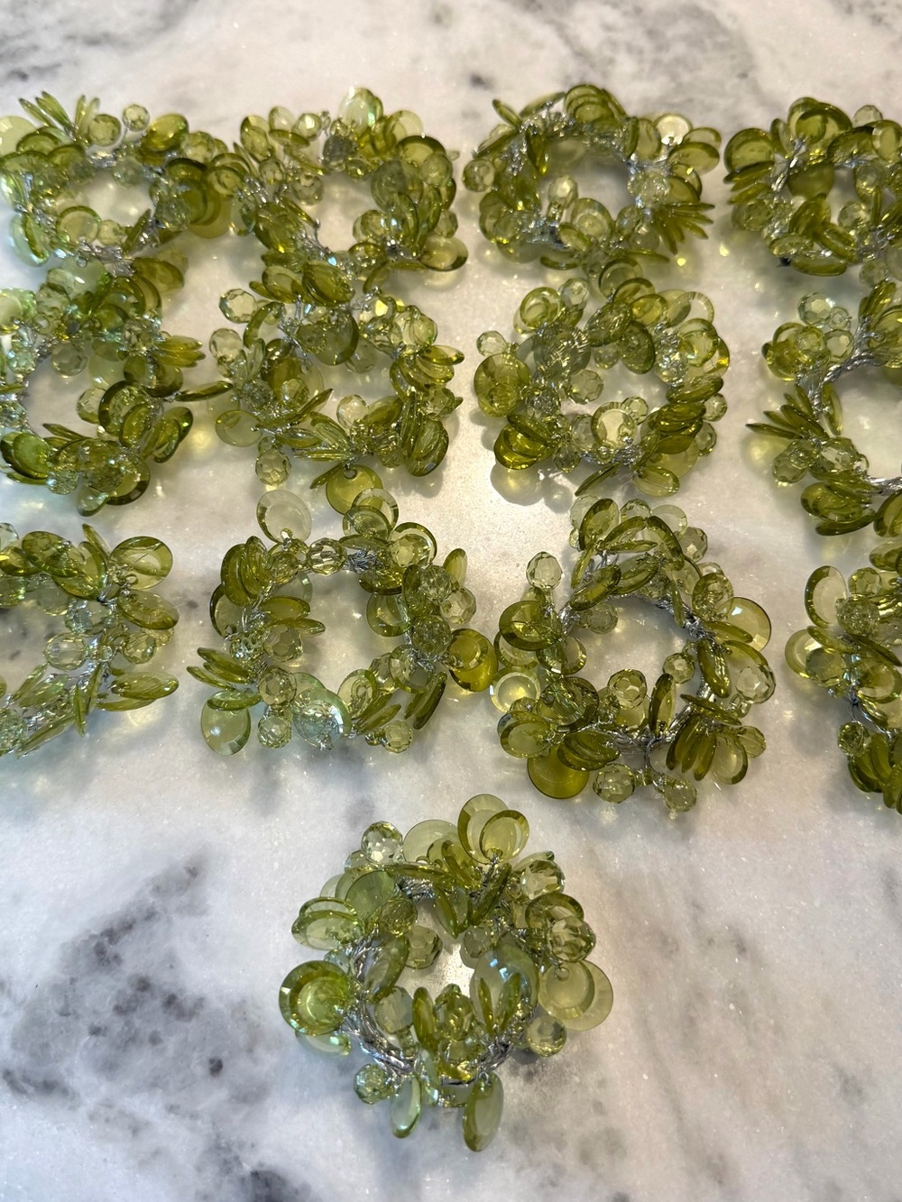 Green Beaded Napkin Rings - Set of 13